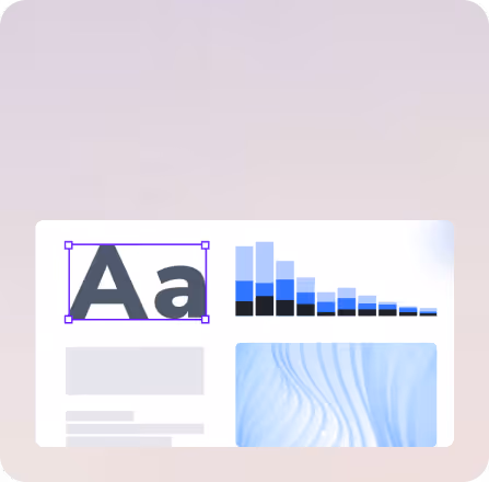 Graphic interface showing a text size icon, a bar chart, and a section with blurred text and an abstract blue wave image.