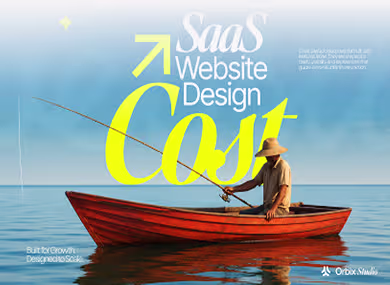 Man fishing on a small wooden boat on calm water with text about SaaS website design cost.