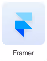 Framer app icon featuring abstract geometric shapes in shades of blue on a white rounded square background.
