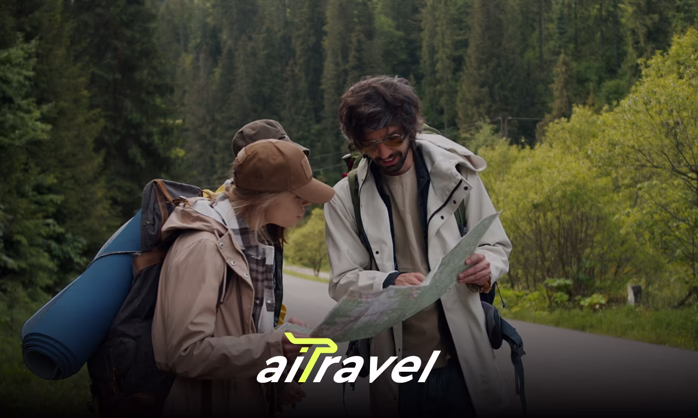 AI Travel Booking app case study thumbnail by Codeair Software Solutions showing mobile UX design for AI-powered trip planning and itinerary generation
