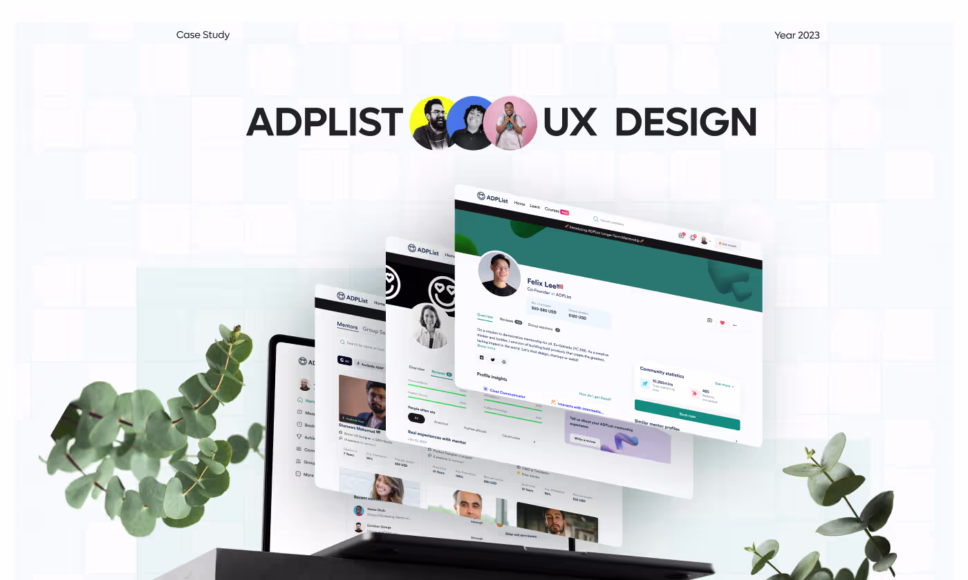 ADPList mentorship platform case study thumbnail by Codeair Software Solutions showing mobile app UX design for AI-driven mentor matching and professional networking