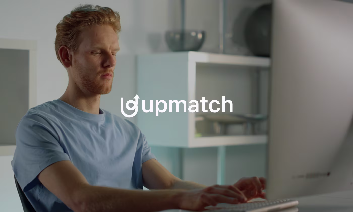 Upmatch job recruiting website case study thumbnail by Codeair Software Solutions showing hiring platform interface for organizations and job seekers