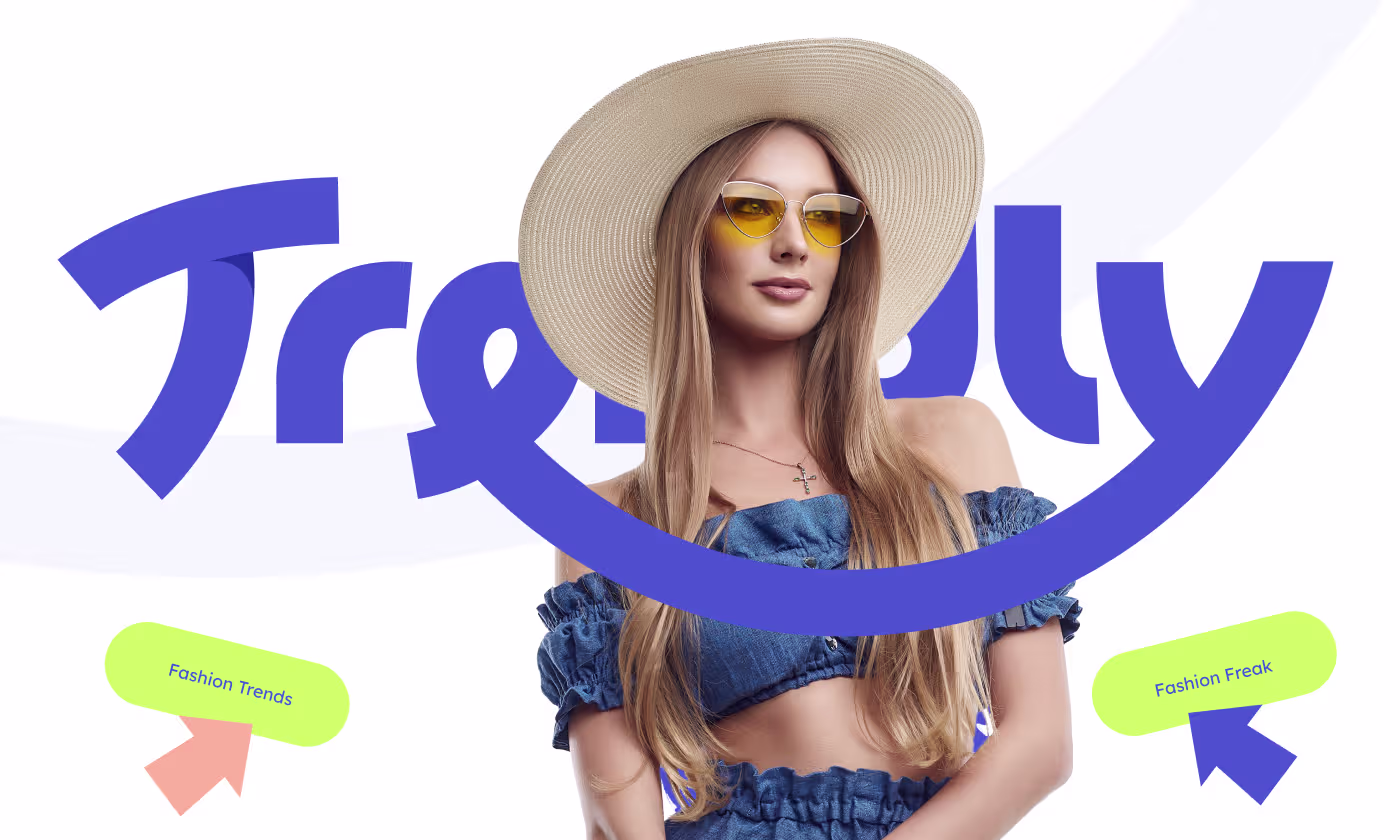 Trendly fashion brand identity case study thumbnail by Codeair Software Solutions showing modern apparel branding with blue and citrus green color palette for timeless fashion design