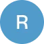 Blue circle with a white capital letter R centered inside it.