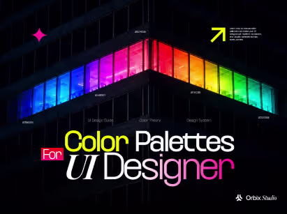Thumbnail illustrating six color palette types in UI design with colorful gradients and modern interface design inspiration.