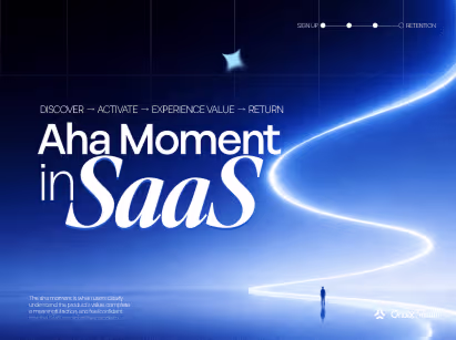 Aha moment in SaaS showing user journey discover activate experience value return with onboarding and sign up stages for SaaS product activation and user engagement