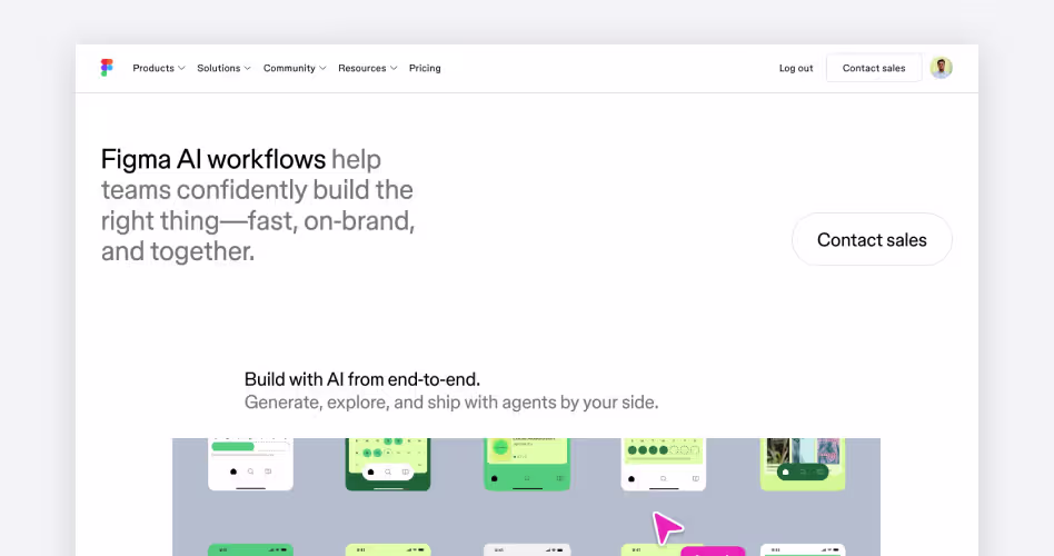 Figma AI homepage screenshot, an AI design tool for UI/UX prototyping and prompt-to-UI workflows