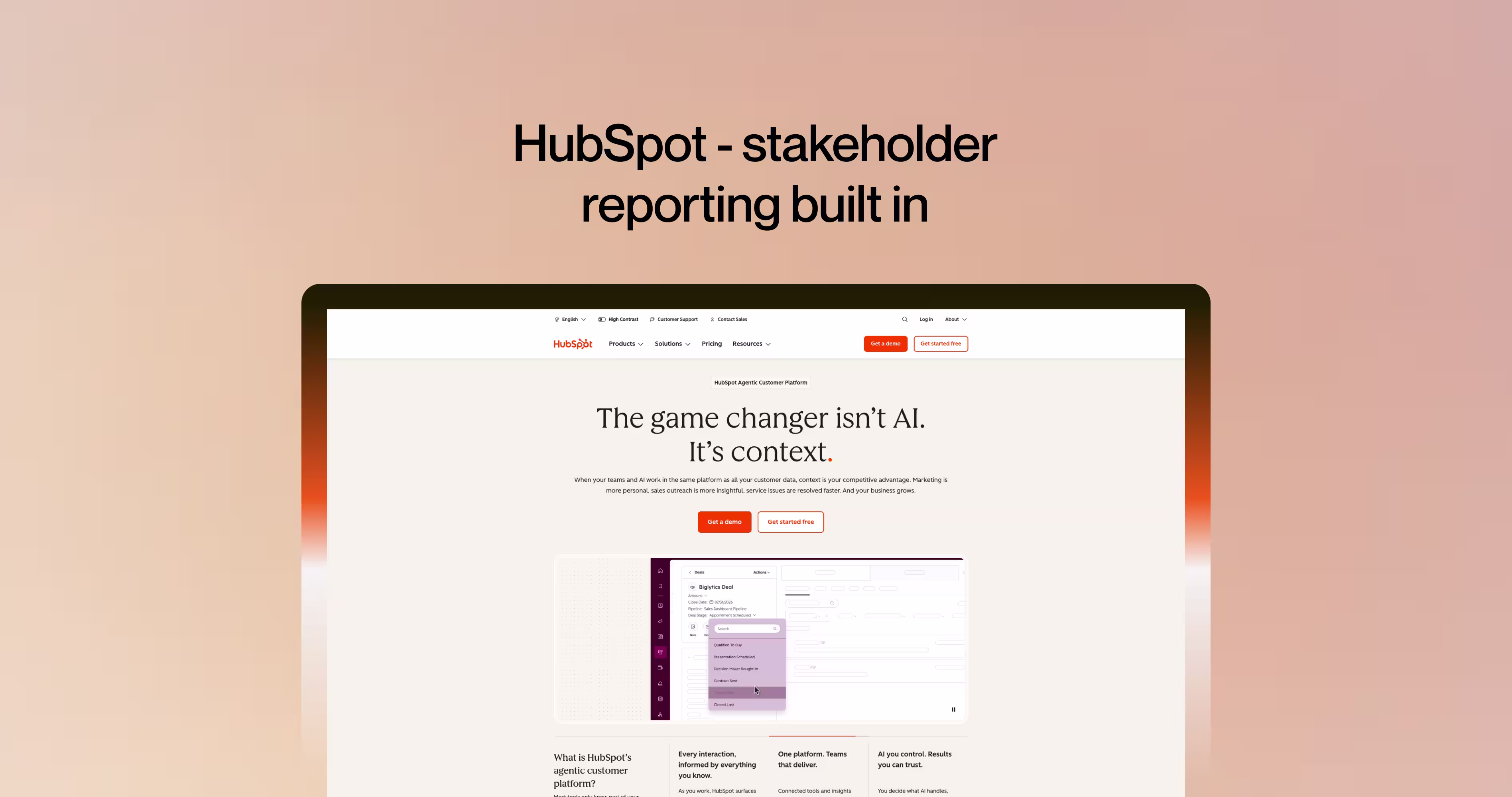 HubSpot dashboard example with built-in stakeholder reporting and shareable sales performance summaries