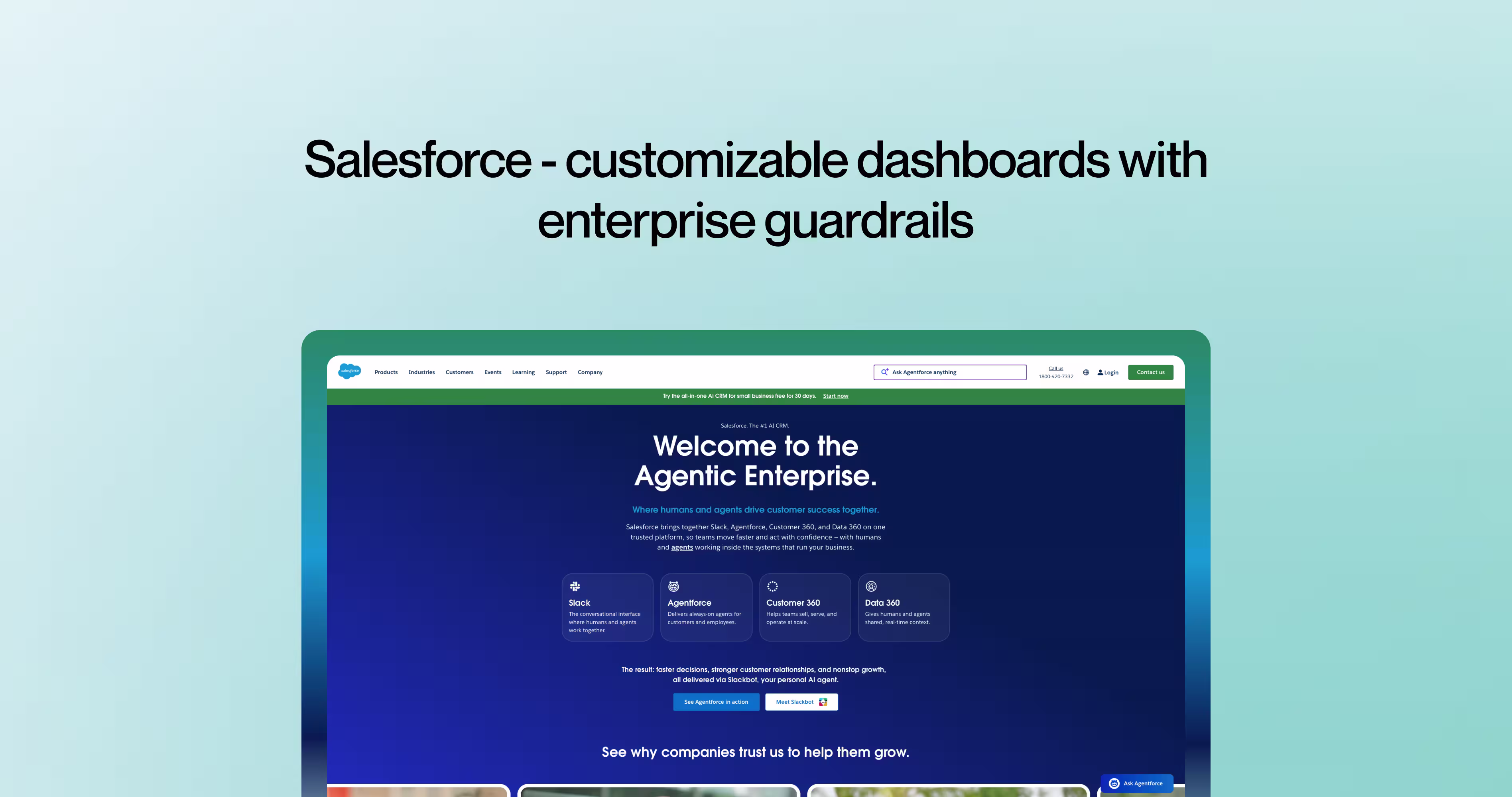 Salesforce dashboard example combining customizable views with enterprise-ready default templates and reporting structure