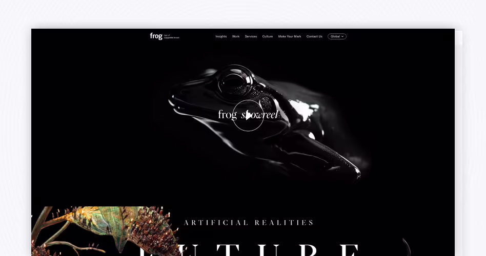 frog design agency website featuring human-centered AI design, innovation strategy, and enterprise product development