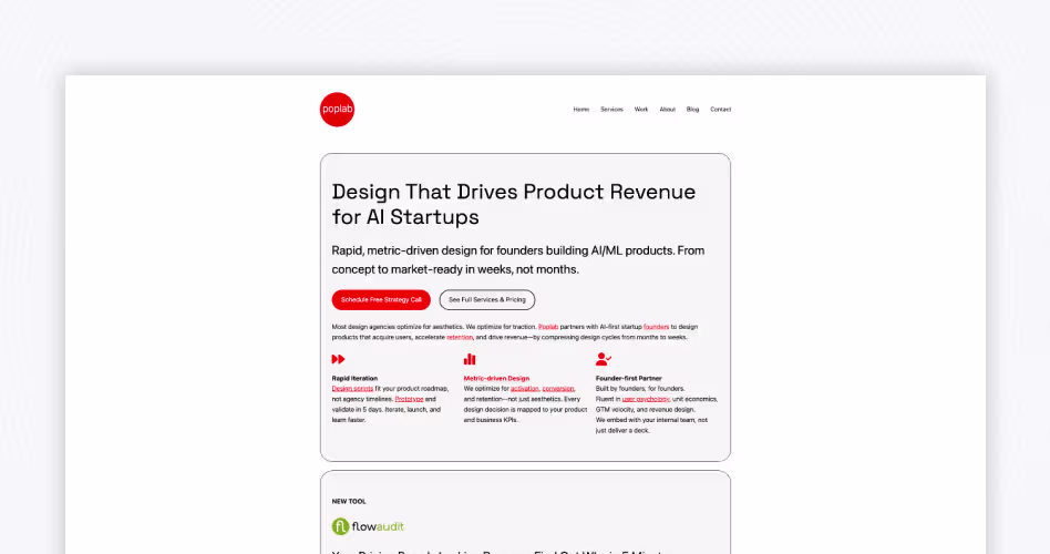 Poplab product design agency helping AI startups build user-focused digital products and SaaS experiences