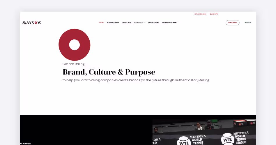 Marrow branding agency website homepage showcasing brand strategy, culture, purpose, and creative branding services.