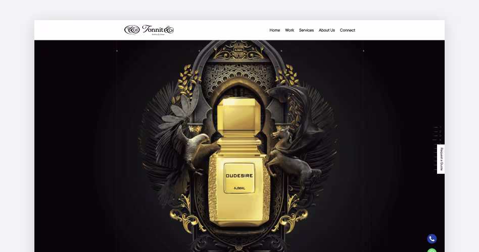 Tonnit Design luxury branding website featuring premium packaging, visual identity, and luxury brand design services.