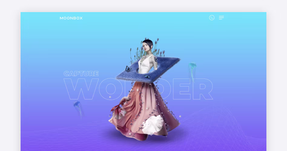 Moonbox creative branding agency website showcasing immersive digital experiences, visual storytelling, and innovative brand design.