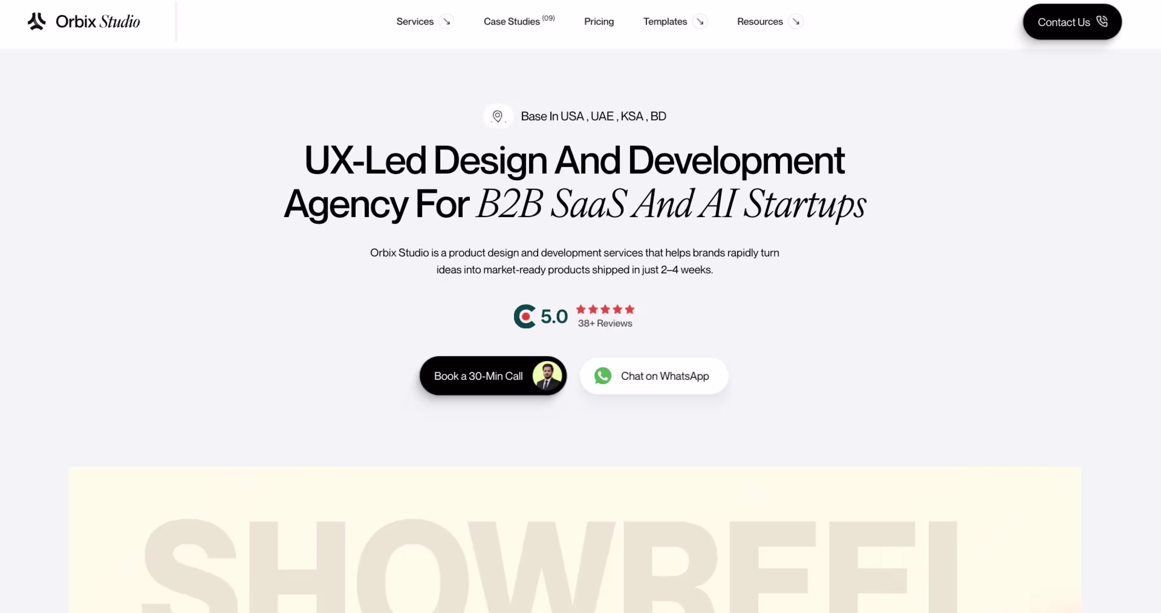 Codeair Software Solutions homepage screenshot showing a UX-led design and development agency for B2B SaaS and AI startups