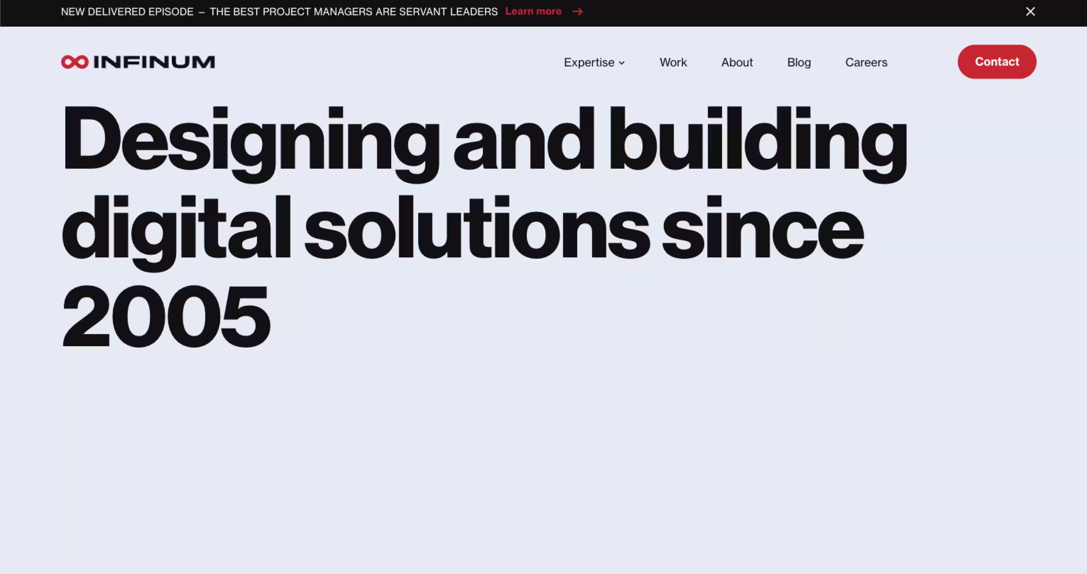 Infinum homepage featuring digital product design and development expertise since 2005