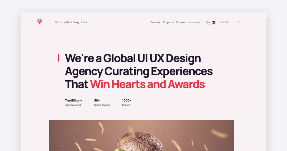 Lollypop Design Studio homepage screenshot, a global UI/UX design agency with a Dubai office specializing in fintech product design