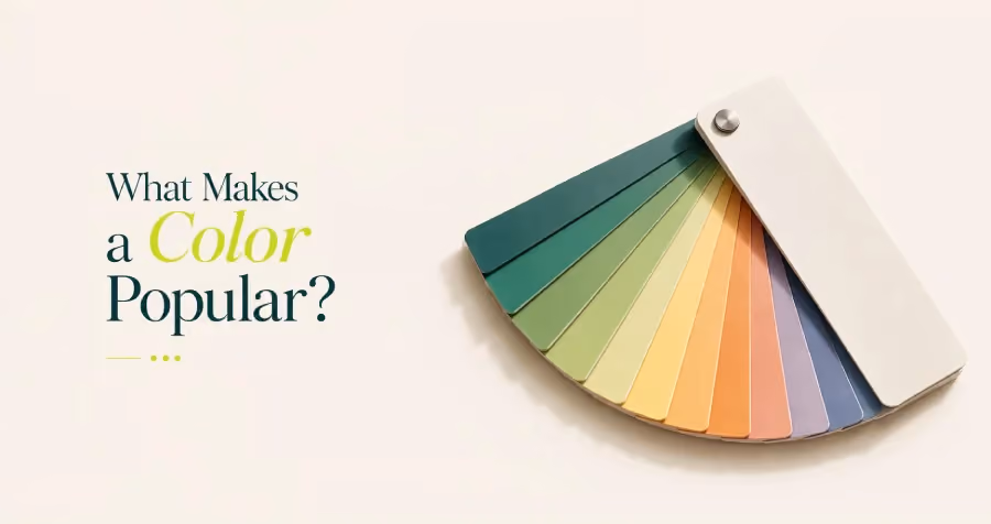 Minimal thumbnail showing a color swatch fan that explains what makes a color popular through color psychology, design trends, and visual appeal.