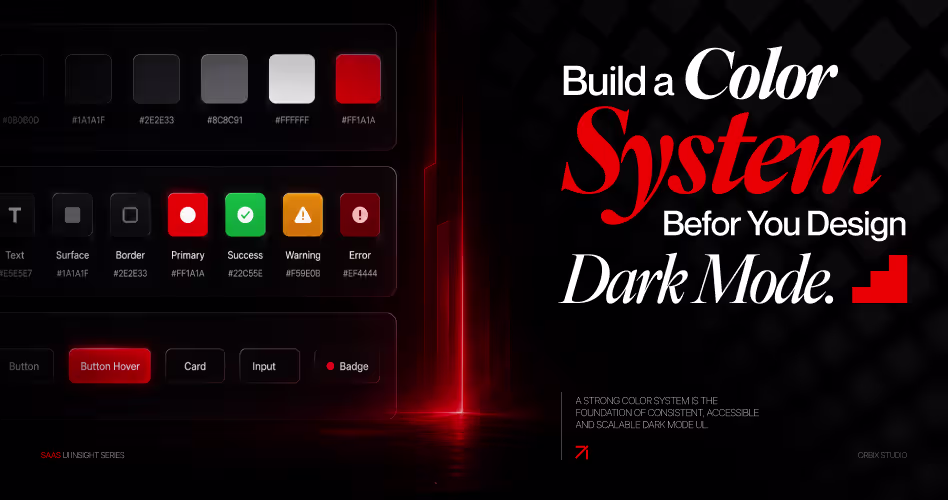 Dark mode color system with text, surface, border, and status color tokens for UI design