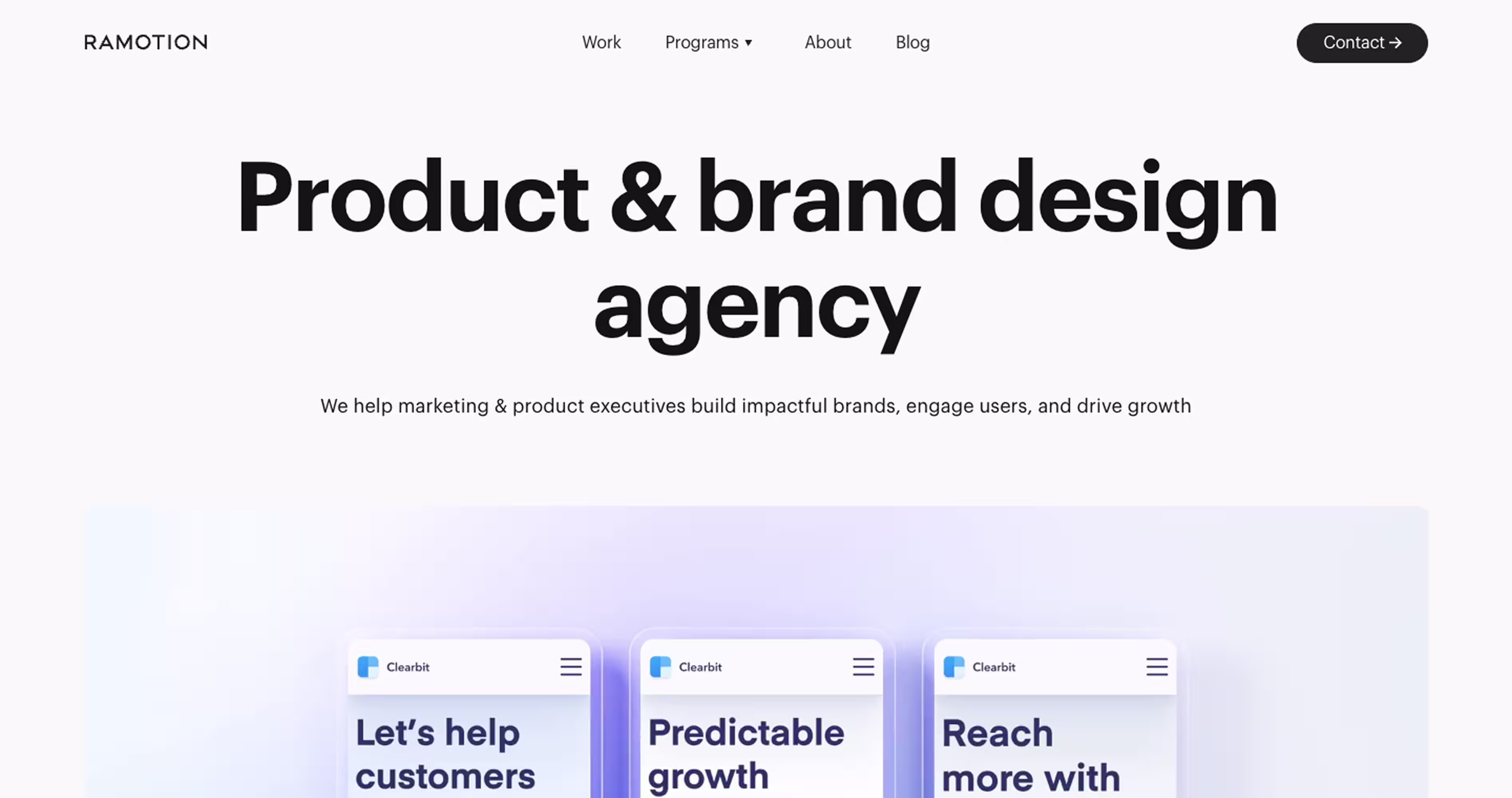 Ramotion homepage showcasing product and brand design services for SaaS and digital products