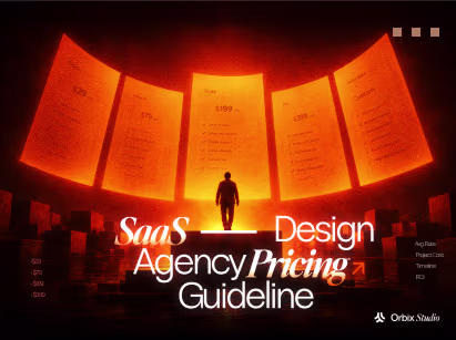 SaaS design agency pricing guide thumbnail with astronaut and flying money