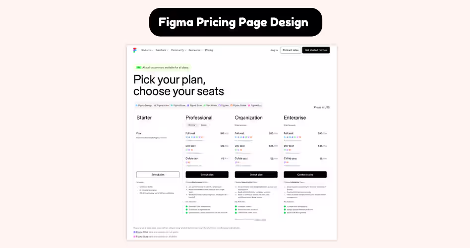 Figma pricing page design showcasing freemium SaaS pricing model, subscription tiers, and user growth-focused plan structure.