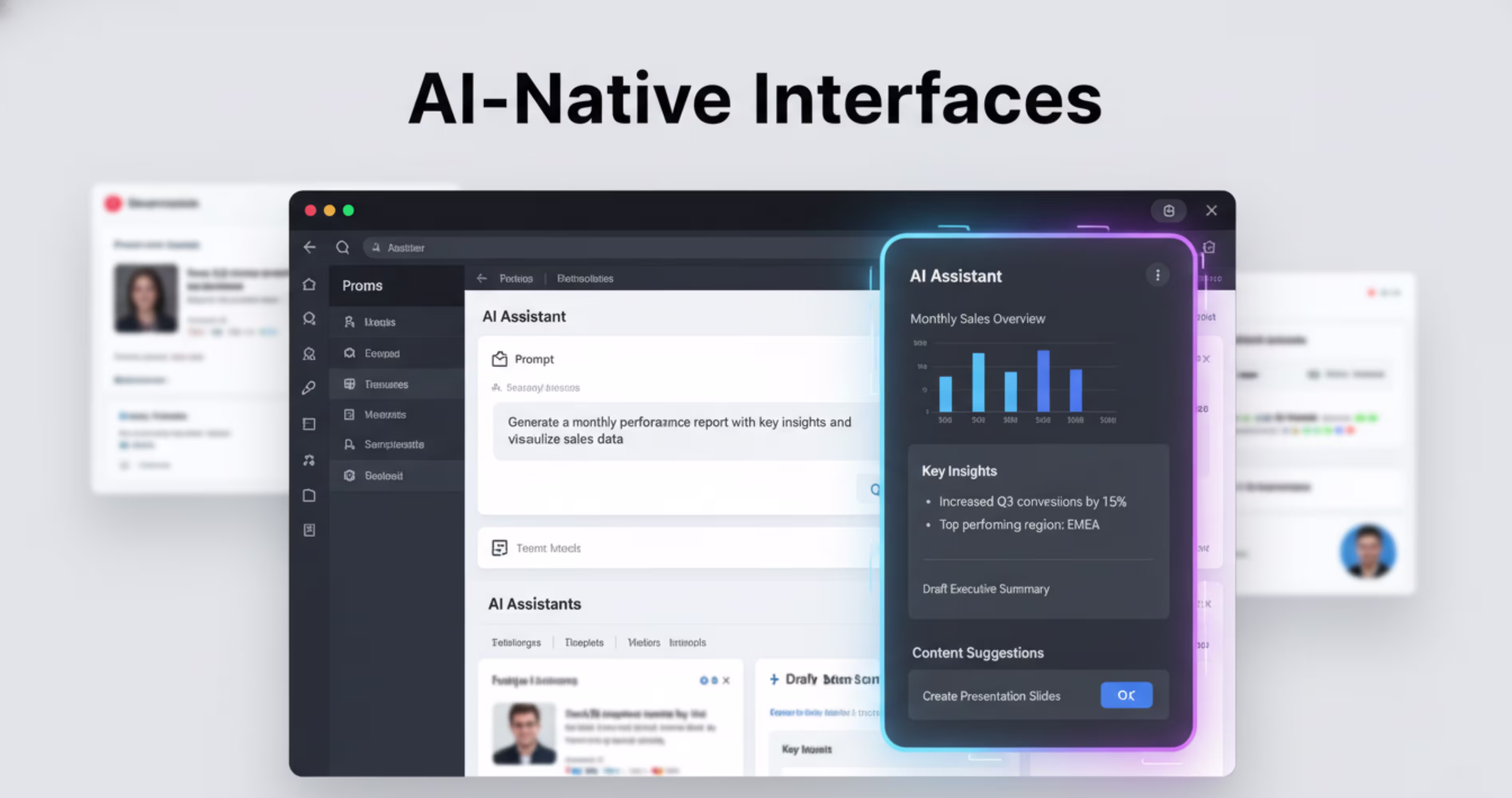 AI native SaaS interface integrating AI assistant insights inside product dashboard