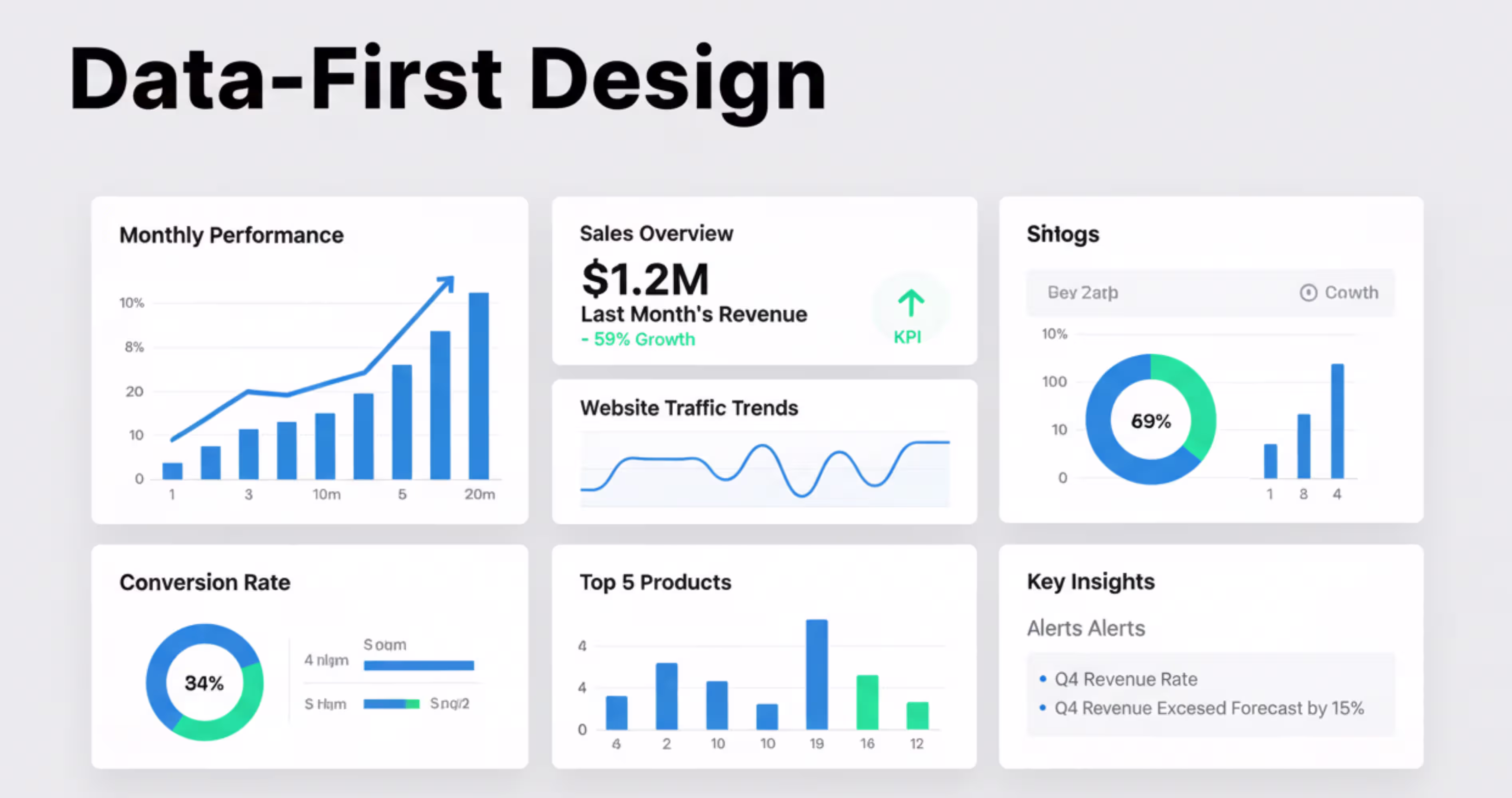 Data first SaaS dashboard design showing analytics KPI charts and product insights
