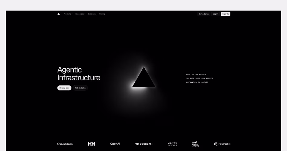 Vercel SaaS website example highlighting outcome-driven messaging, customer validation, and modern product design.