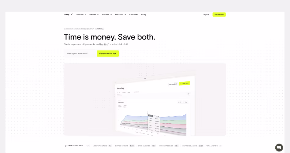 Ramp SaaS website example focused on financial automation, business efficiency, and outcome-driven design.