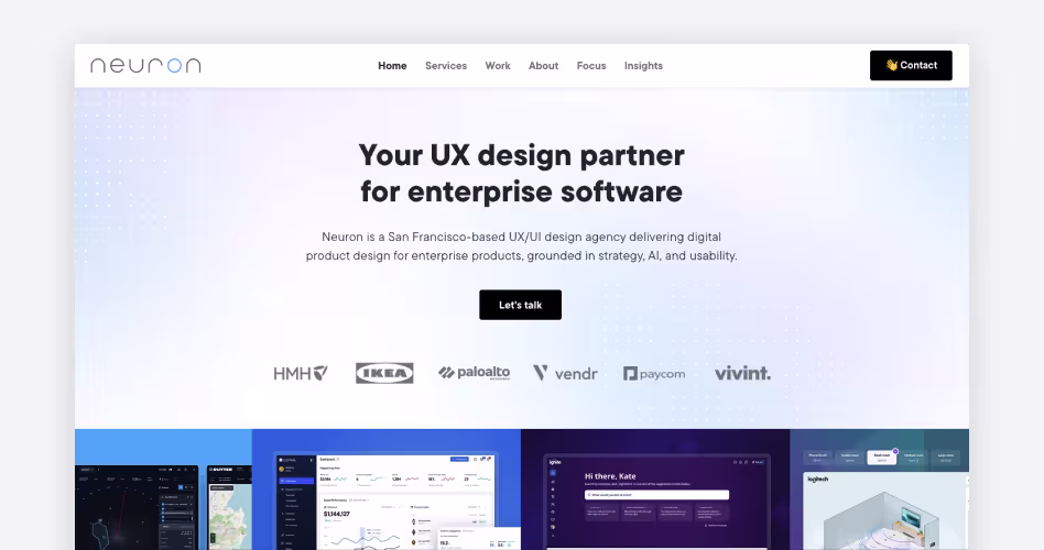 Neuron homepage — enterprise software UX design agency, #14 dashboard design agency in the Codeair Software Solutions 2026 guide