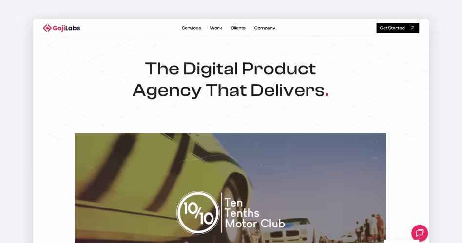 Goji Labs homepage — end-to-end digital product agency, #11 dashboard design agency in the Codeair Software Solutions 2026 guide
