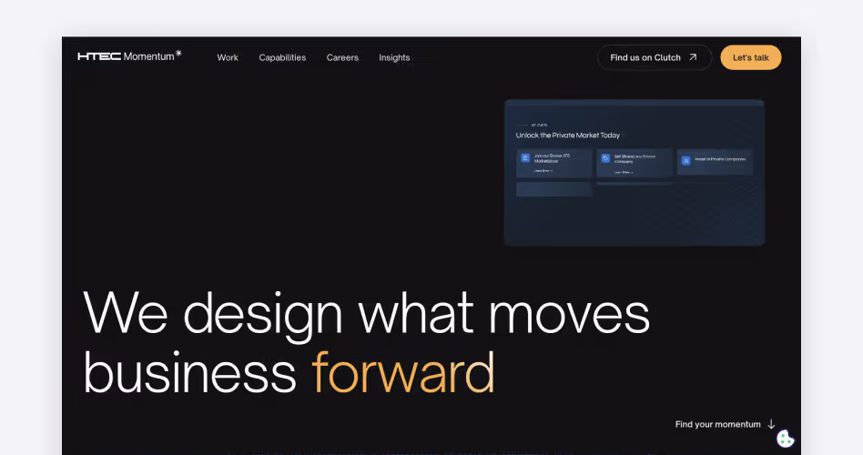HTEC Momentum Design Lab homepage — enterprise UX and research agency, #7 in Codeair Software Solutions's 2026 dashboard list