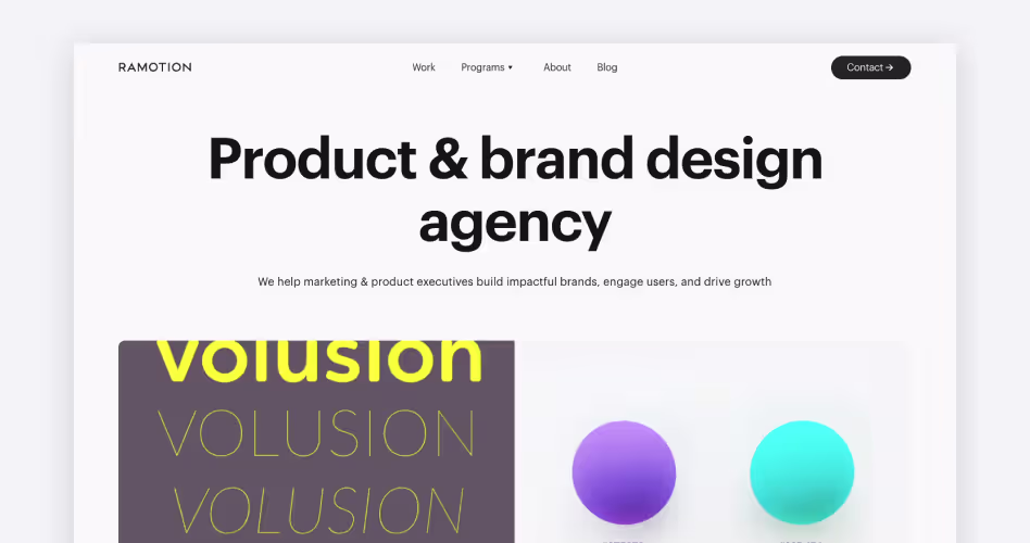 Ramotion homepage — product and brand design agency, #5 in Codeair Software Solutions's 2026 dashboard design agency ranking