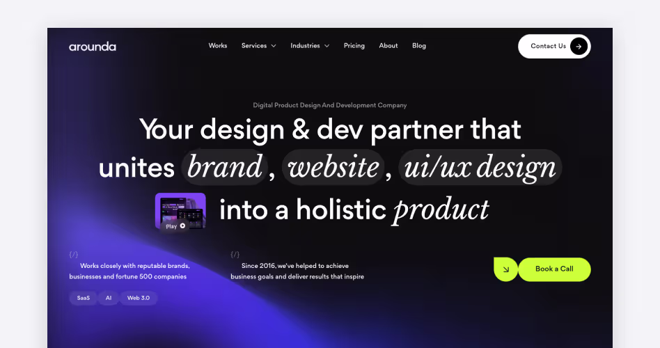 Arounda homepage — design and development partner for startups, #4 dashboard design agency reviewed by Codeair Software Solutions