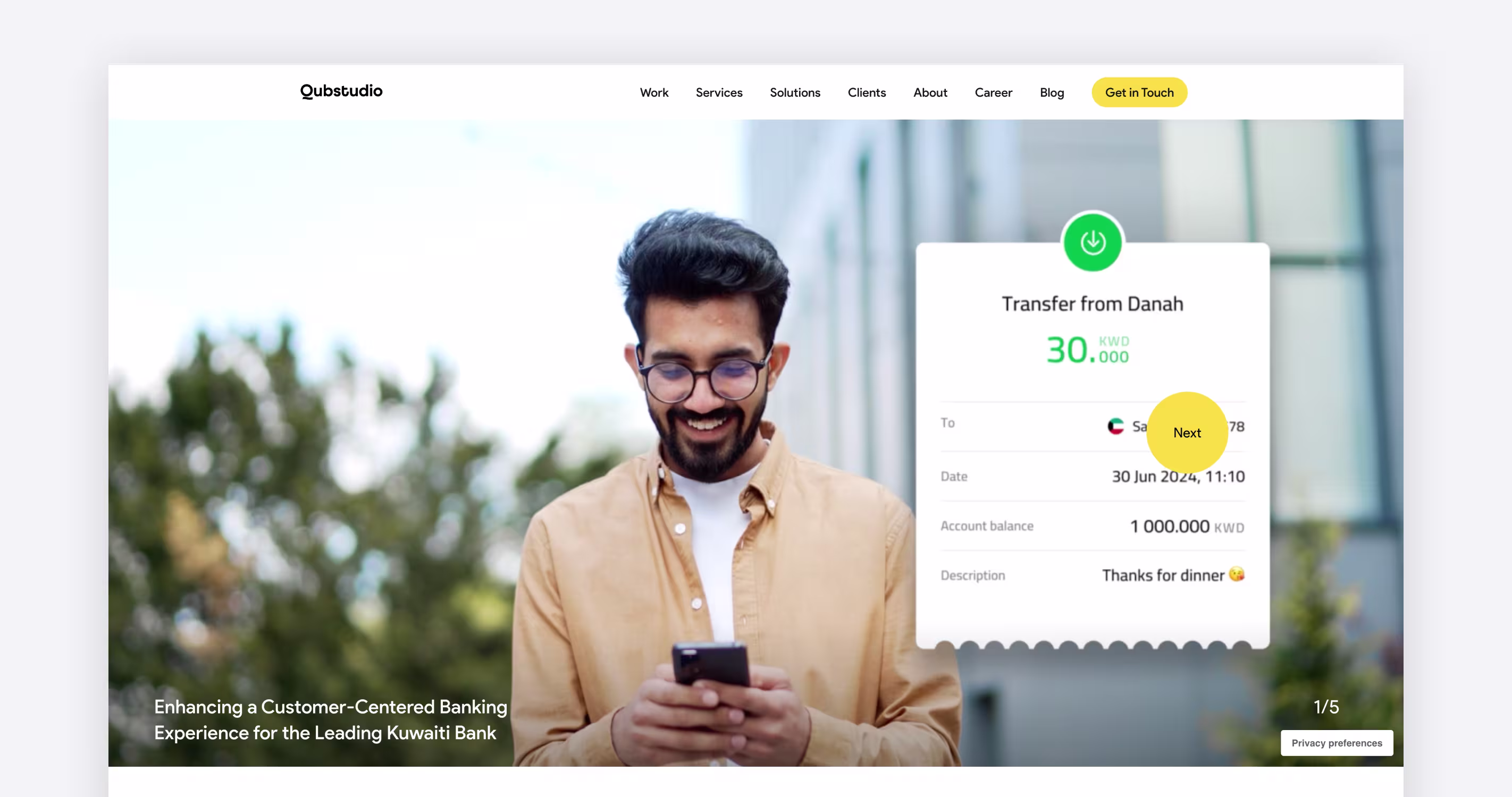 Qubstudio UX product design agency homepage for startups and software teams