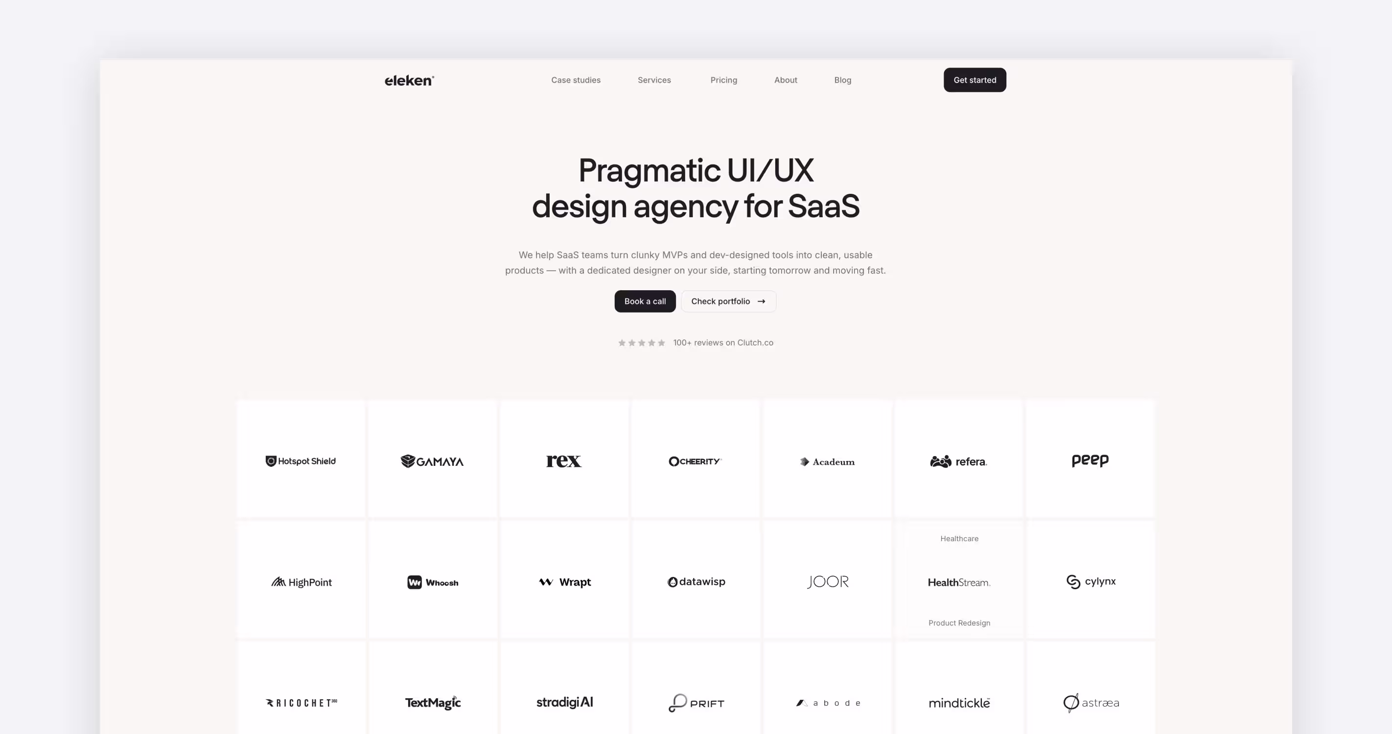 Eleken SaaS UI/UX design agency homepage with subscription design model