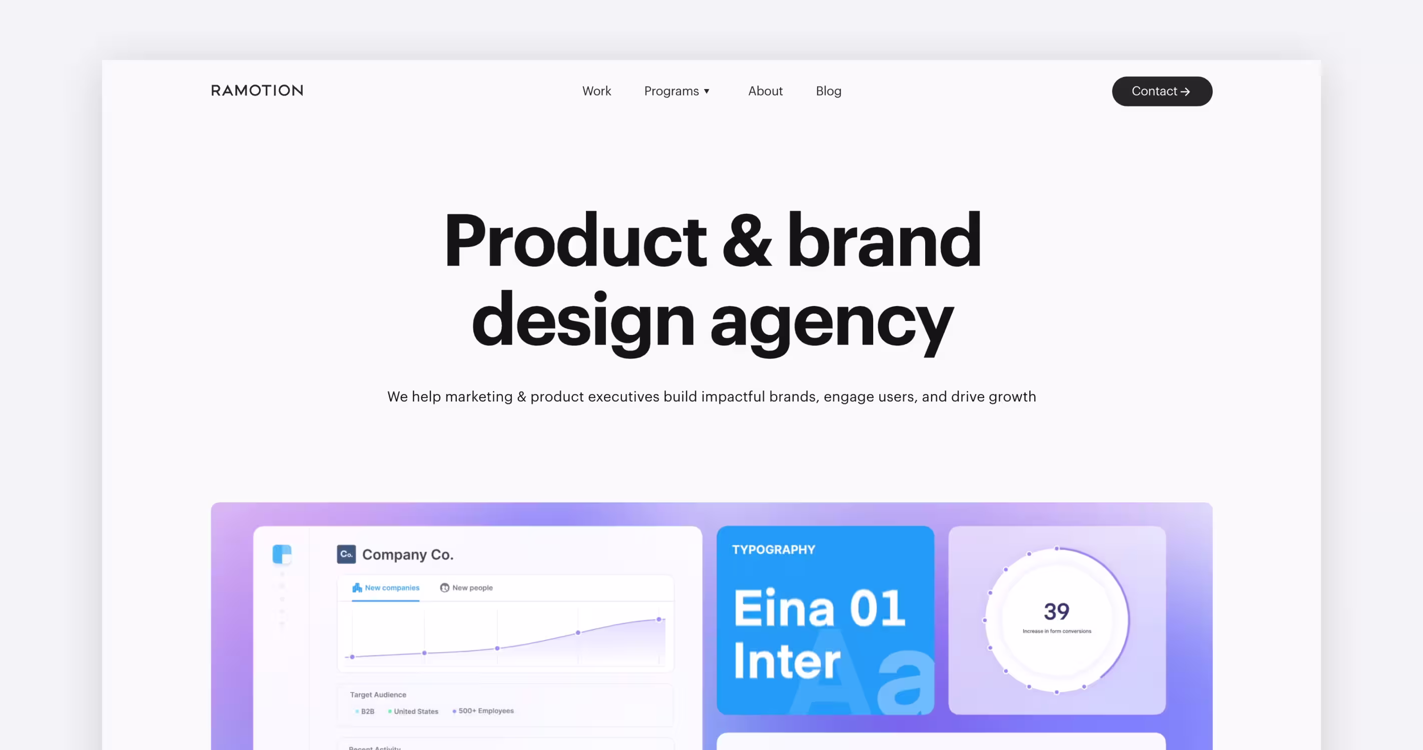 Ramotion homepage screenshot showing product and brand design agency services