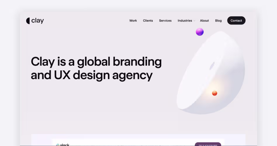 Clay web design agency homepage — enterprise UX/UI and tech branding studio featured in the top web design companies guide