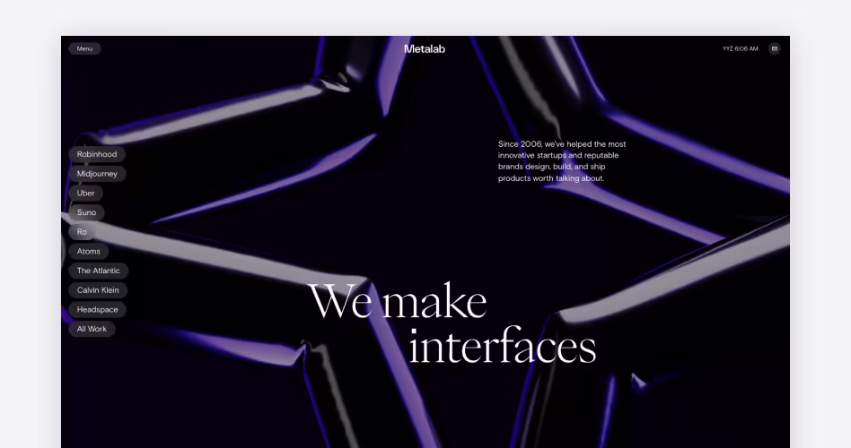 MetaLab web design agency homepage — consumer tech interface design studio featured in the top web design companies guide
