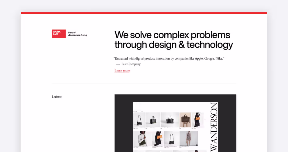 Work & Co web design agency homepage — enterprise digital product studio featured in the top web design companies guide