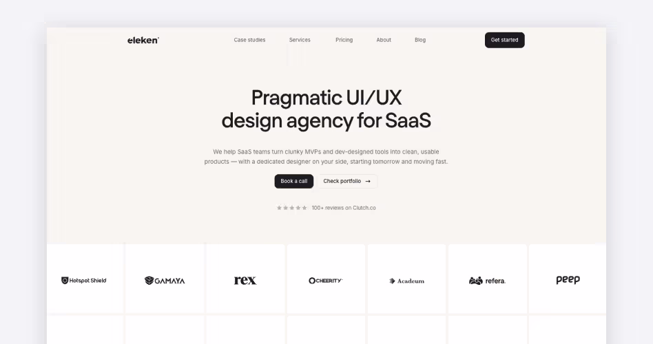 Eleken web design agency homepage — pragmatic UI/UX design agency for SaaS featured in the top web design companies guide