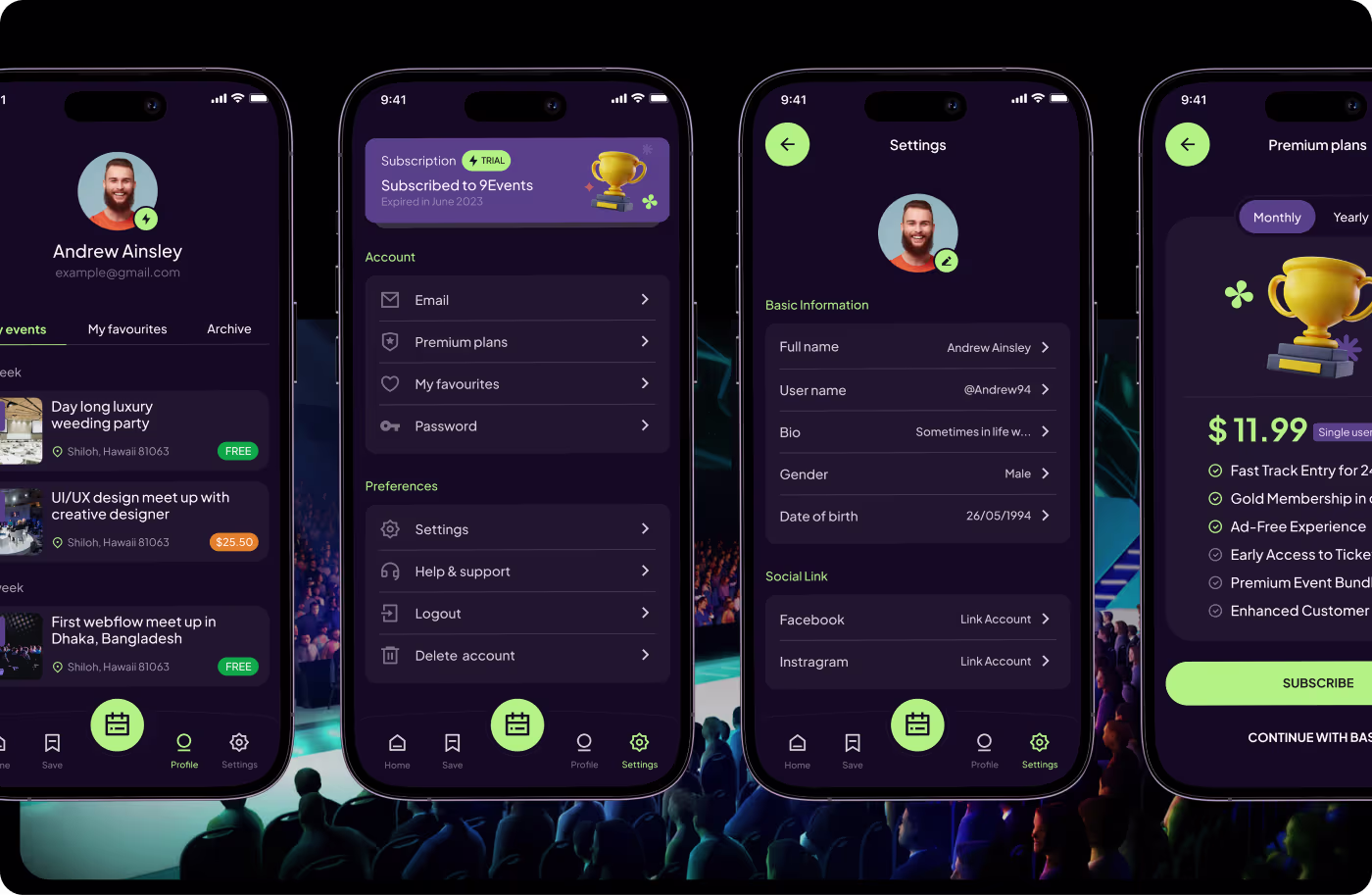 9Events user flow diagram by Codeair Software Solutions showing structured browsing, choosing, and booking journey for event discovery app