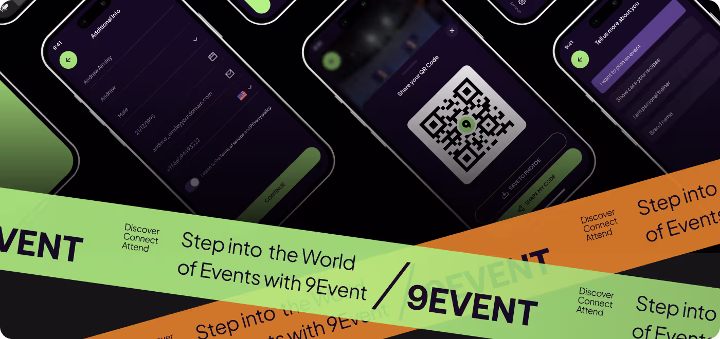 Codeair Software Solutions booking journey design for 9Events showing event understanding to purchase completion interface