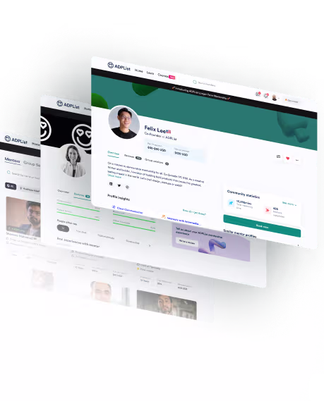 ADPList mentorship platform mobile app UI design by Codeair Software Solutions featuring peer-to-peer professional networking and AI-driven mentor matching interface