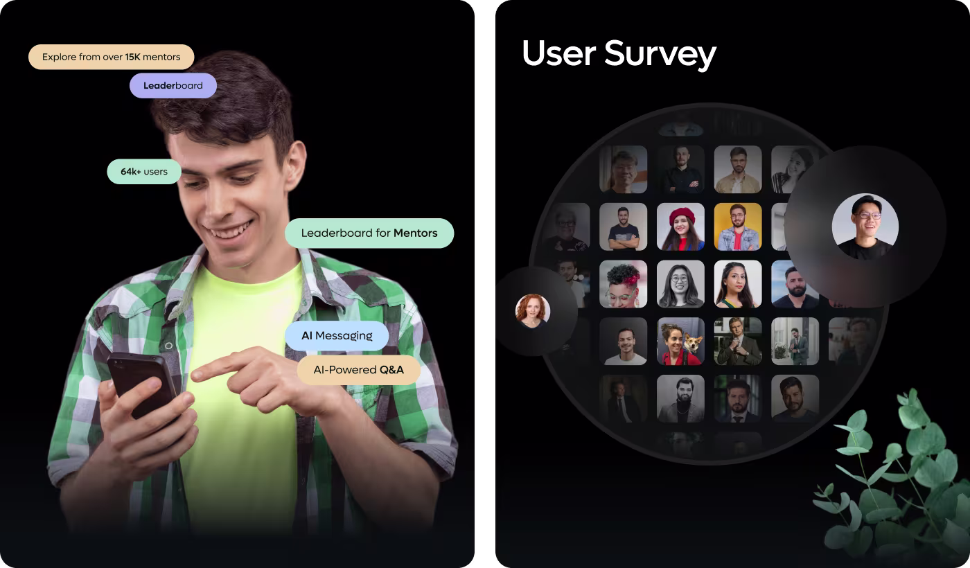 ADPList solution by Codeair Software Solutions showing guided AI messaging features and aligned mobile-desktop experience for mentorship platform