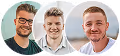 Three men smiling, arranged in a row with circular frames around their faces against a white background.