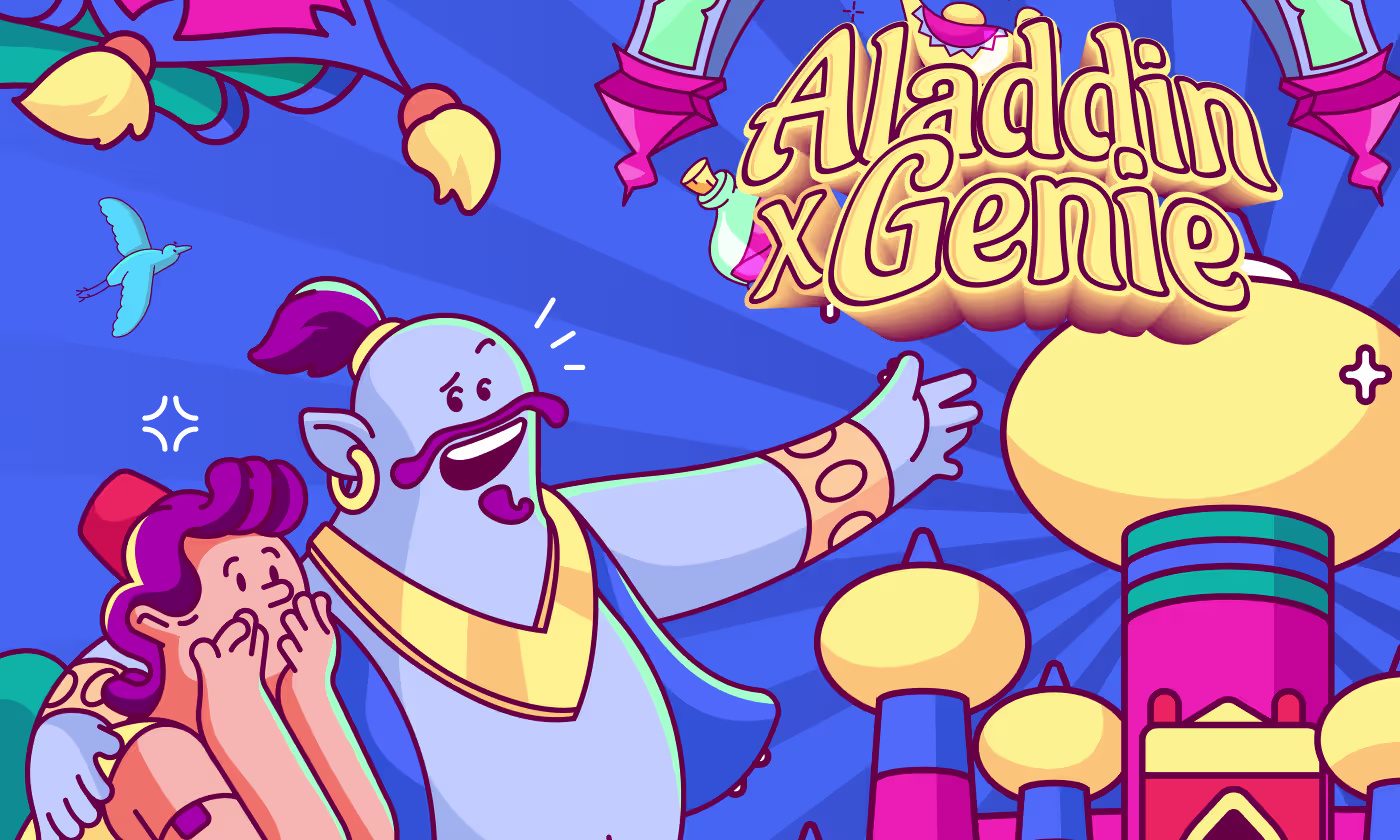 Aladdin and Genie palace scene with radiating light guide lines by Codeair Software Solutions