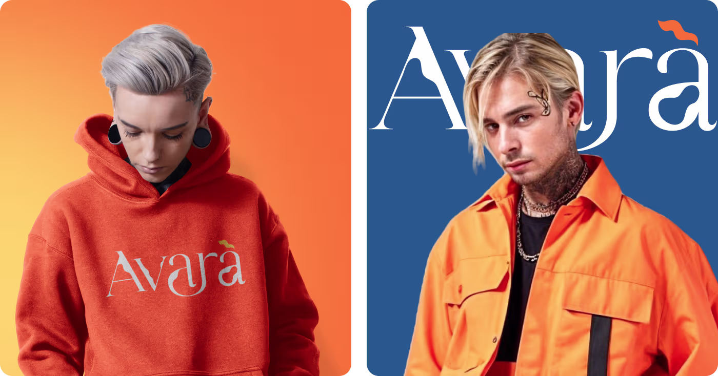 Avara fashion brand models wearing orange jackets with logo by Codeair Software Solutions