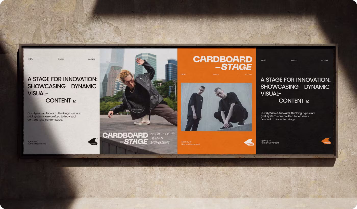 Codeair Software Solutions brand toolkit application for Cardboard Stage showing three-color system integrated into structured visual layouts